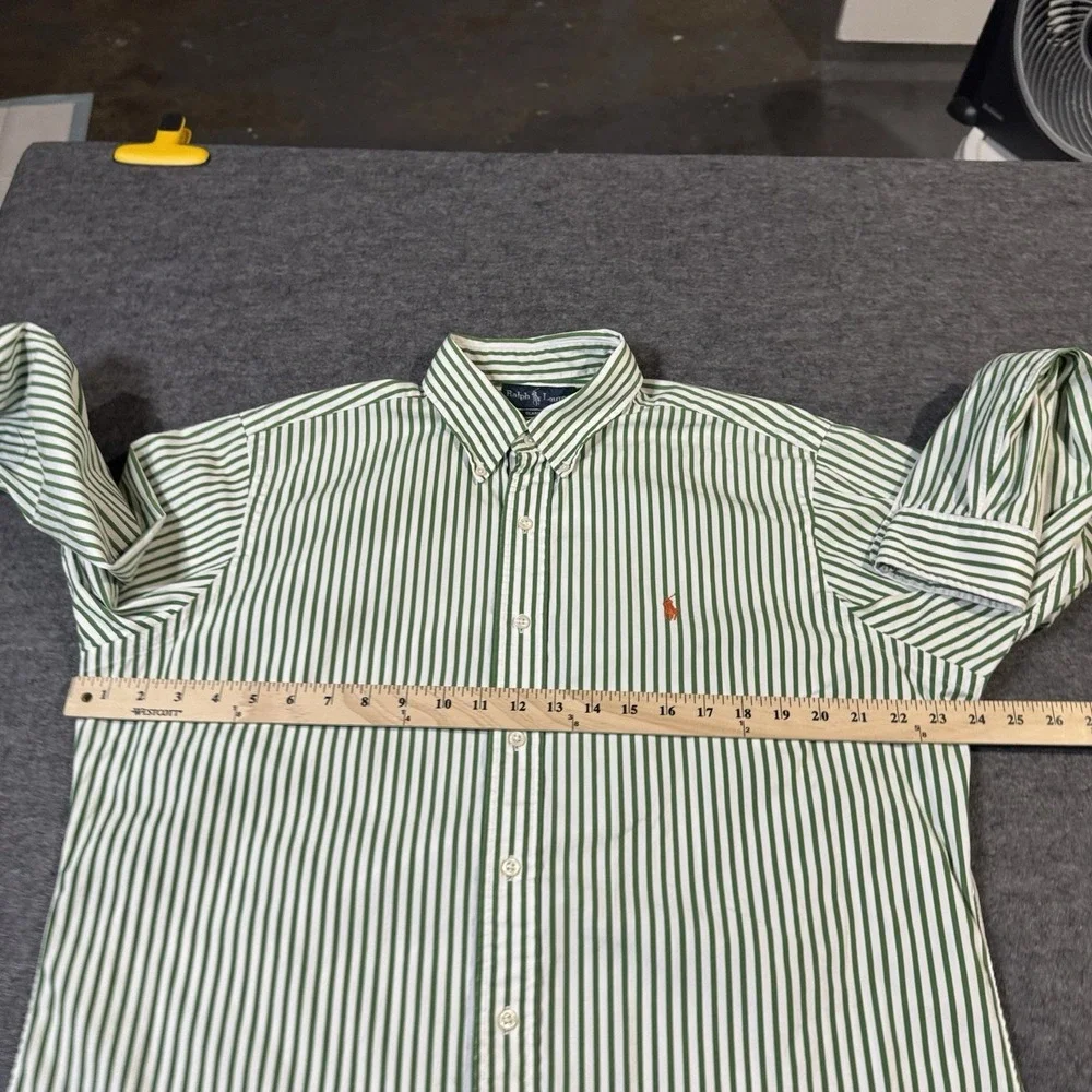 VTG Polo Ralph Lauren Classic Fit Shirt Men's L Green Striped Orange Pony 90s
